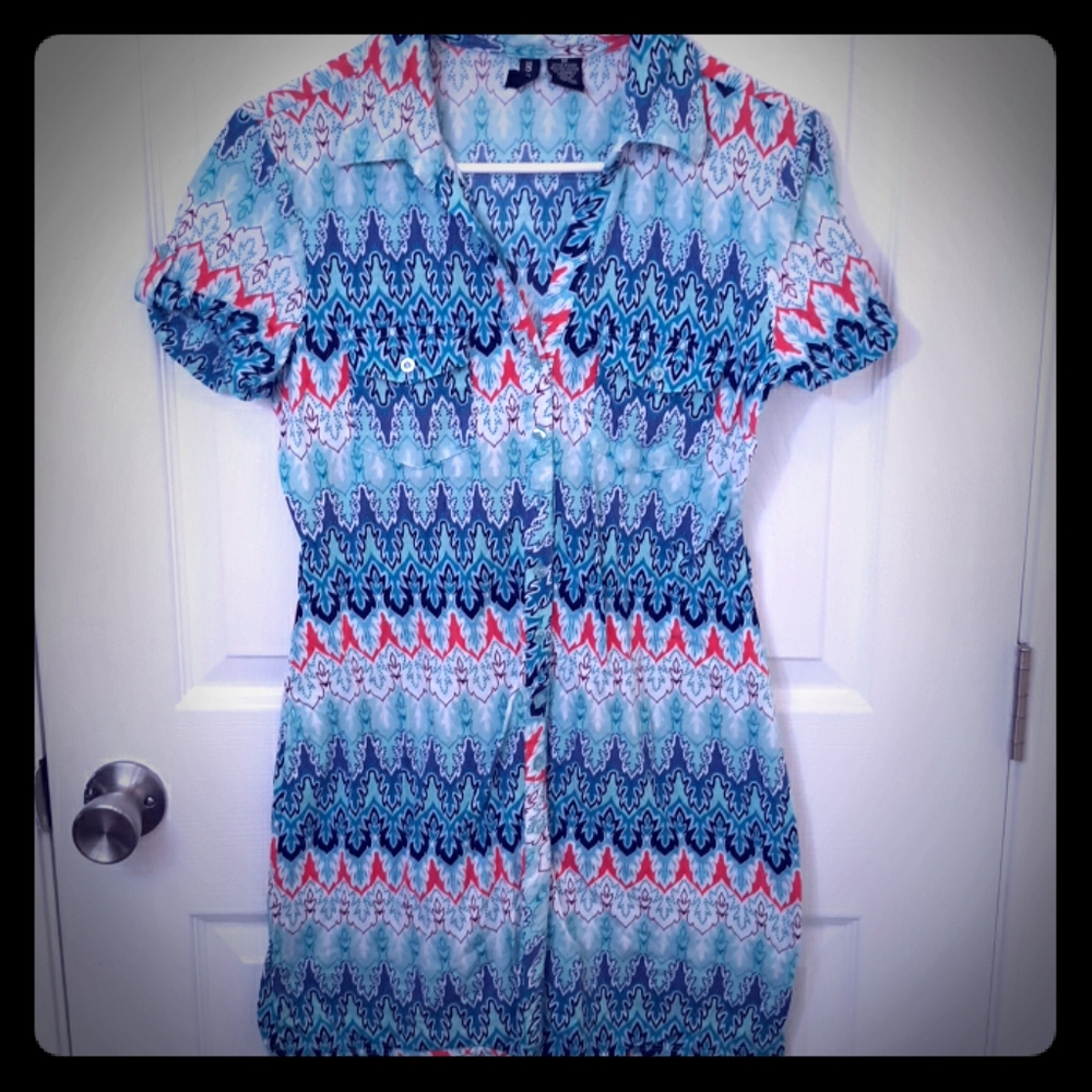 Juniors Collered Button Down T Shirt Dress